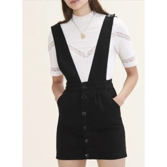 MAJE Ritana Black Denim Pinafore Overall Dress - Size EU 40 / US M - Picture 1 of 14